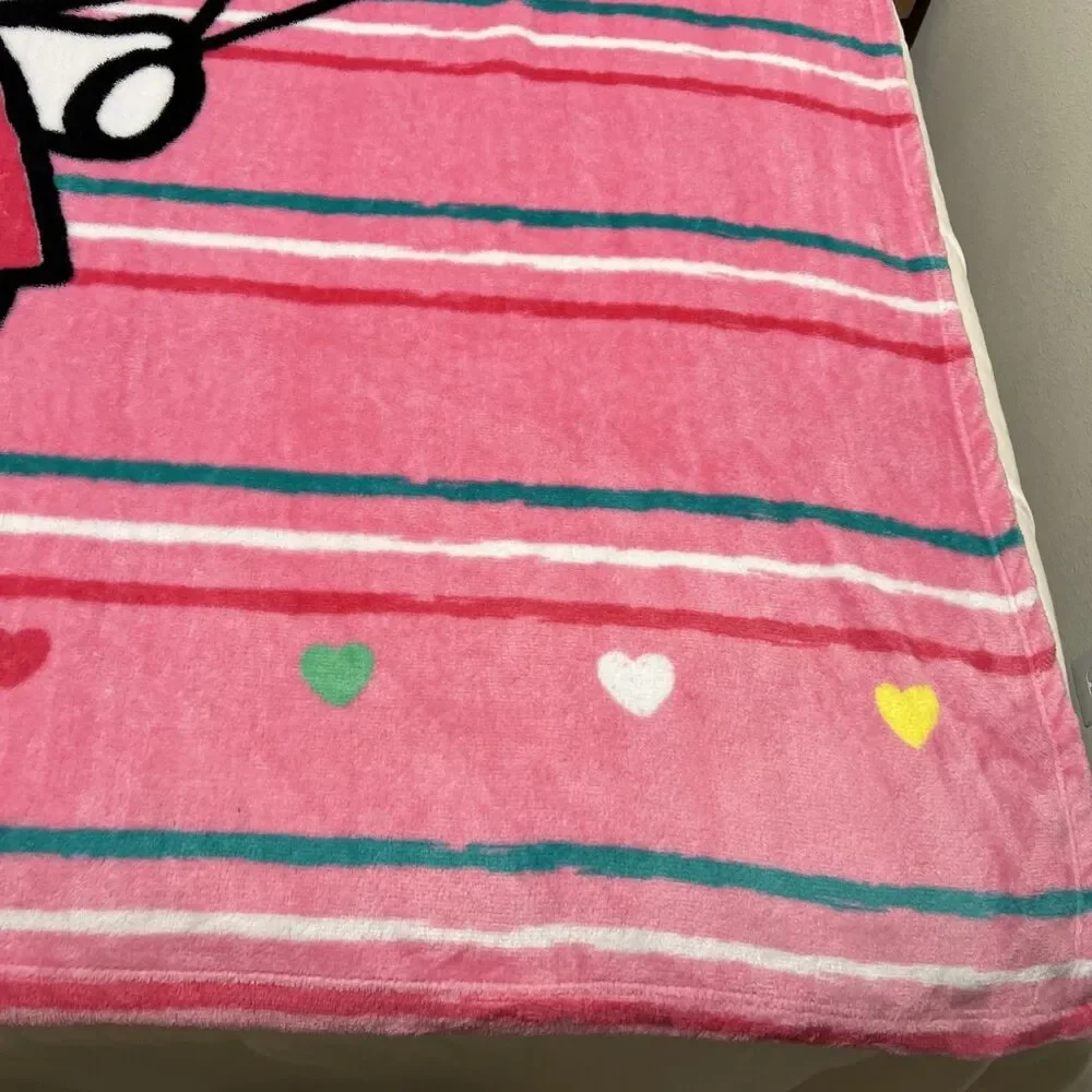 Hello Kitty Throw Blanket White Pink Oversized  Plush Fleece Soft 58X81”